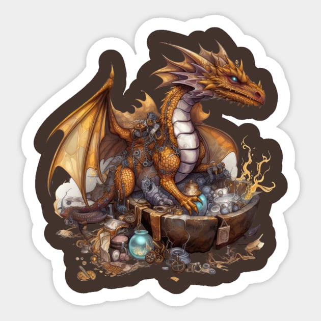 Steampunk Dragon: A Comical Treasure Hoarder Sticker by MerlinArt